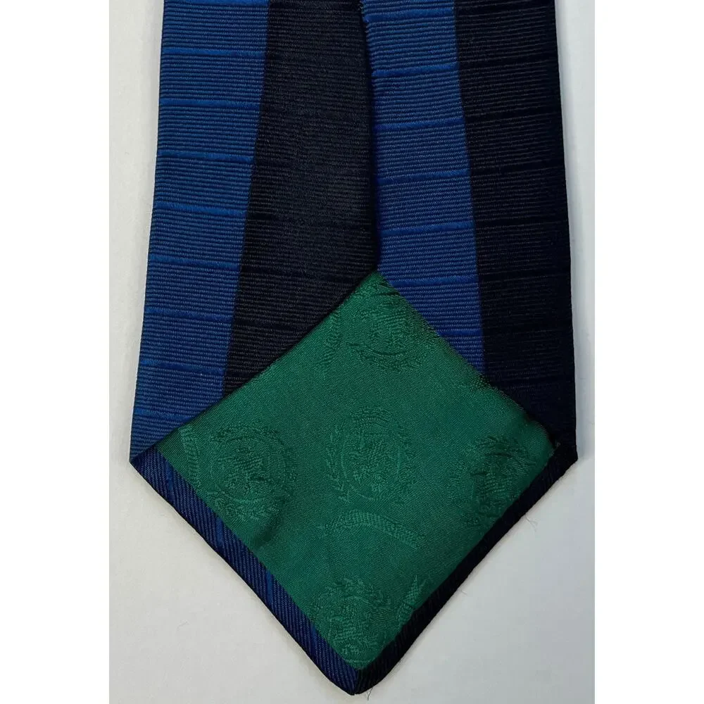 Tommy Hilfiger Silk Necktie Blue Black Colorblock Crest Logo USA Mens Tie